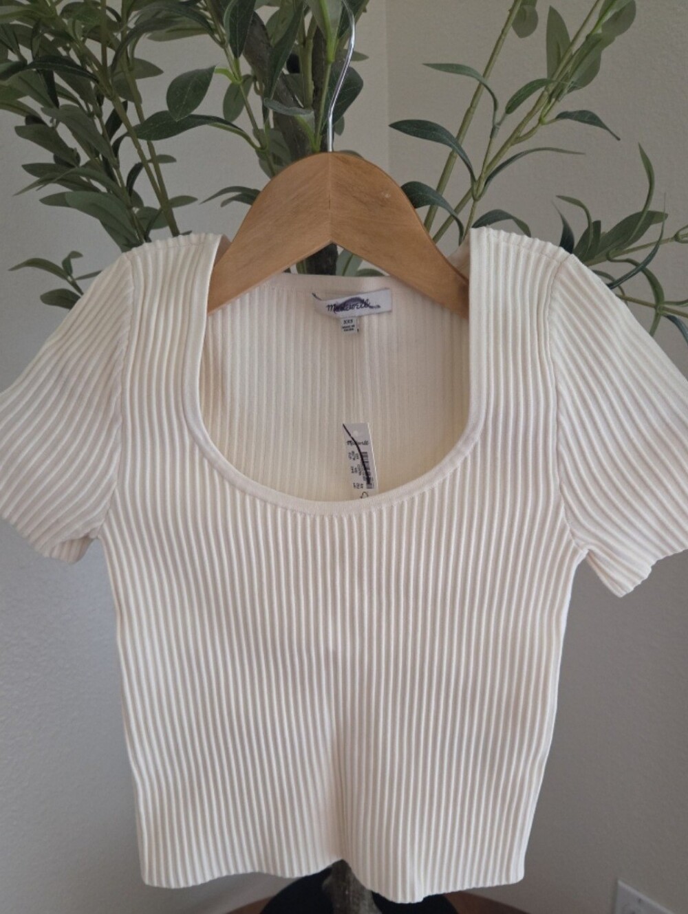 Madewell Cream Ribbed Scoop-Neck Short Sleeve Top